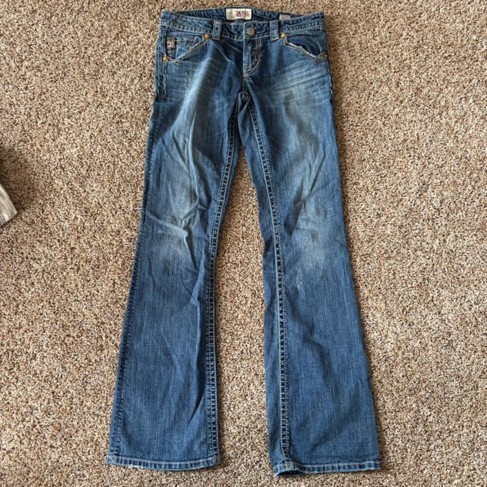 Mek Denim New Oaxaca Bootcut Jeans Size 28/34 Distressed Medium Wash Embroidery